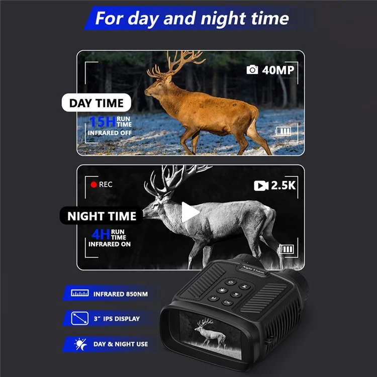 DT59 HD Video Binocular Night Vision Goggles Hunting Camera Support 128GB Memory Card Storage - Green