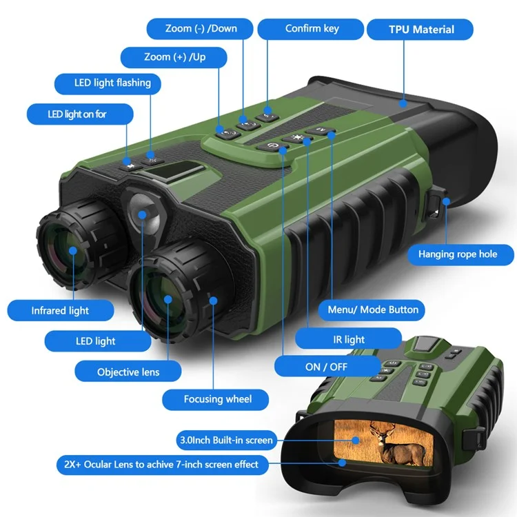DT49 HD Photo Bird Watching Binoculars Full Color Night Vision Digital Telescope - Green