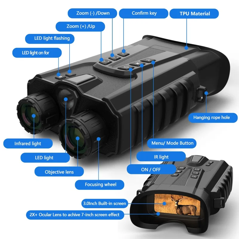 DT49 HD Photo Bird Watching Binoculars Full Color Night Vision Digital Telescope - Black