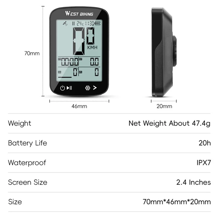 WEST BIKING YP0702113 GPS-велокомпьютер беспроводной цифровой спидометр для горного велосипеда Одометр (сертифицирован CE)