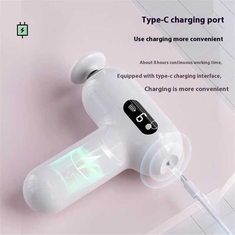 H05 6 Speeds High Frequency Vibration Mini Massage Gun Portable Handheld Deep Tissue Massager - White