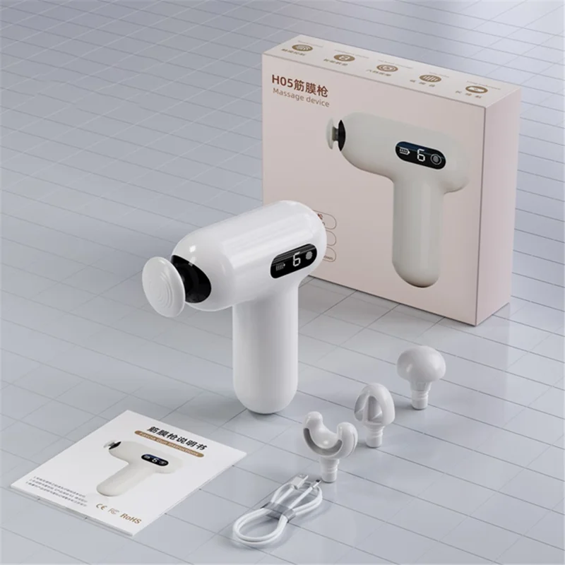 H05 6 Speeds High Frequency Vibration Mini Massage Gun Portable Handheld Deep Tissue Massager - White
