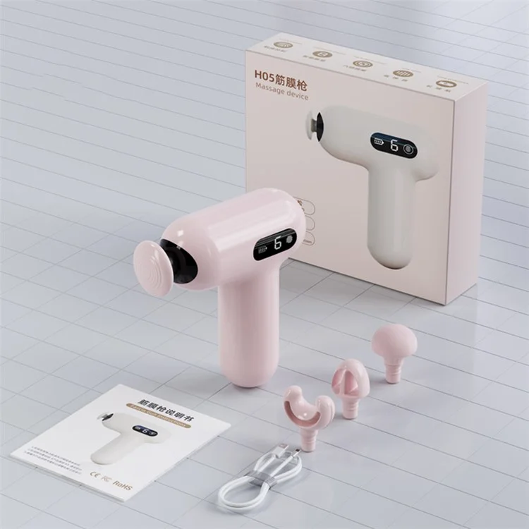 H05 6 Speeds High Frequency Vibration Mini Massage Gun Portable Handheld Deep Tissue Massager - Pink