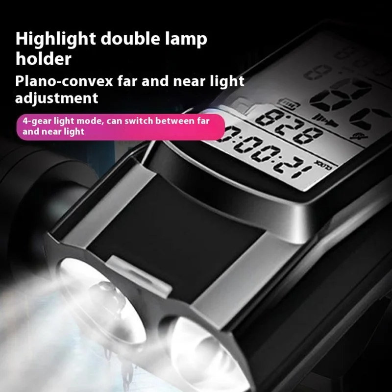 GPS Wireless Bike Computer 3 In 1 Cycling Speedometer Bicycle Flashlight with 120db Horn - Red