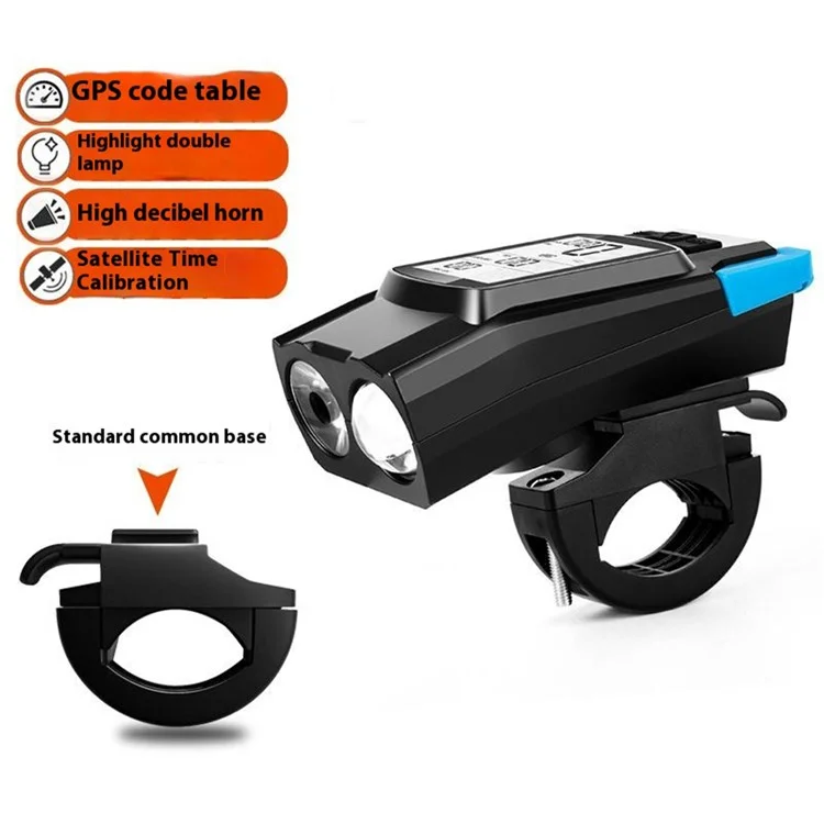 Ordinateur de vélo GPS GNSS sans fil 3 en 1 avec éclairage et klaxon - Bleu