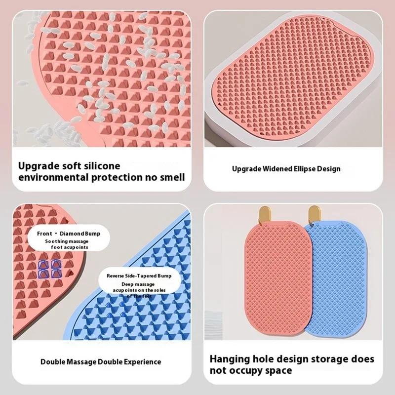 Foot Massage Mat Silicone Acupressure Board for Reflexology Pressure Point Therapy, Size L: 60 x 40cm - Pink