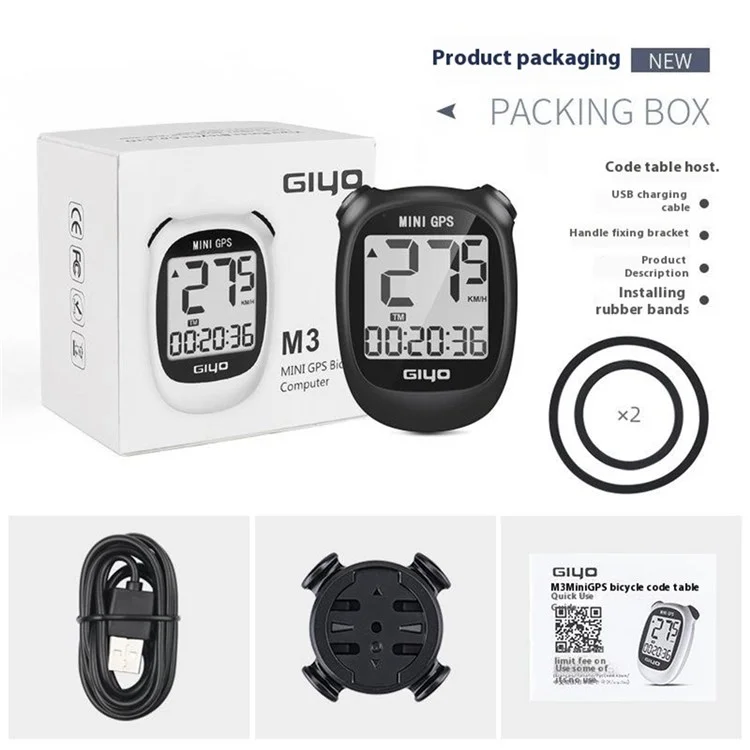 GIYO M3 Bicycle Computer GPS Waterproof Wireless Speedometer Odometer with Backlit for Road Cycling - Black