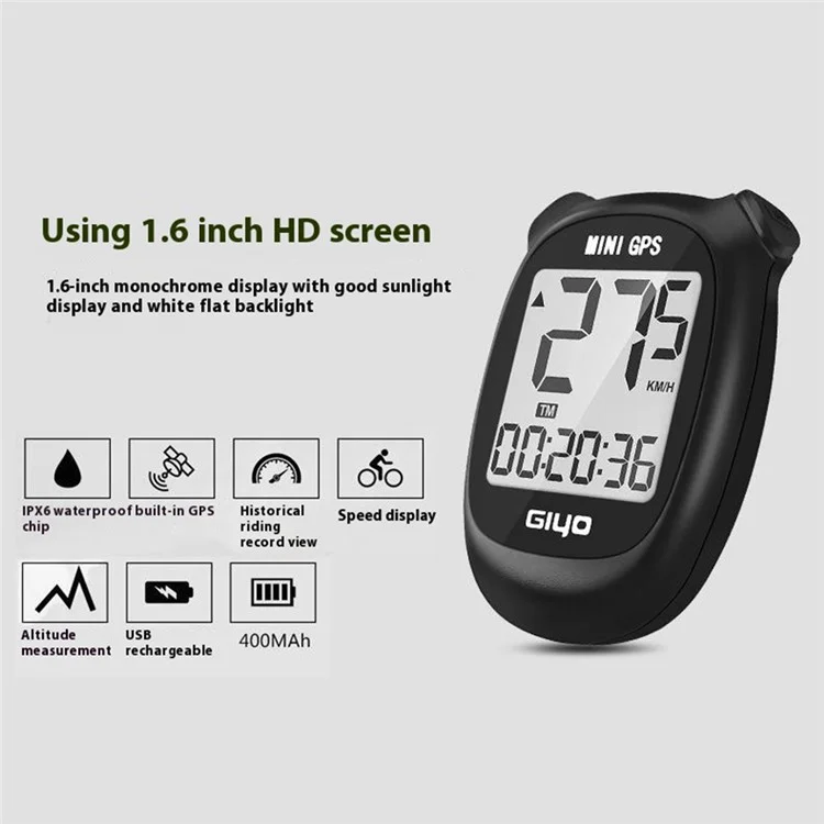 GIYO M3 Bicycle Computer GPS Waterproof Wireless Speedometer Odometer with Backlit for Road Cycling - Black