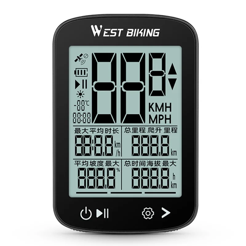 WEST BIKING YP0702112 GPS Bike Computer Waterproof 2.4 Inch LCD Screen Cycling Wireless Speedometer - Black