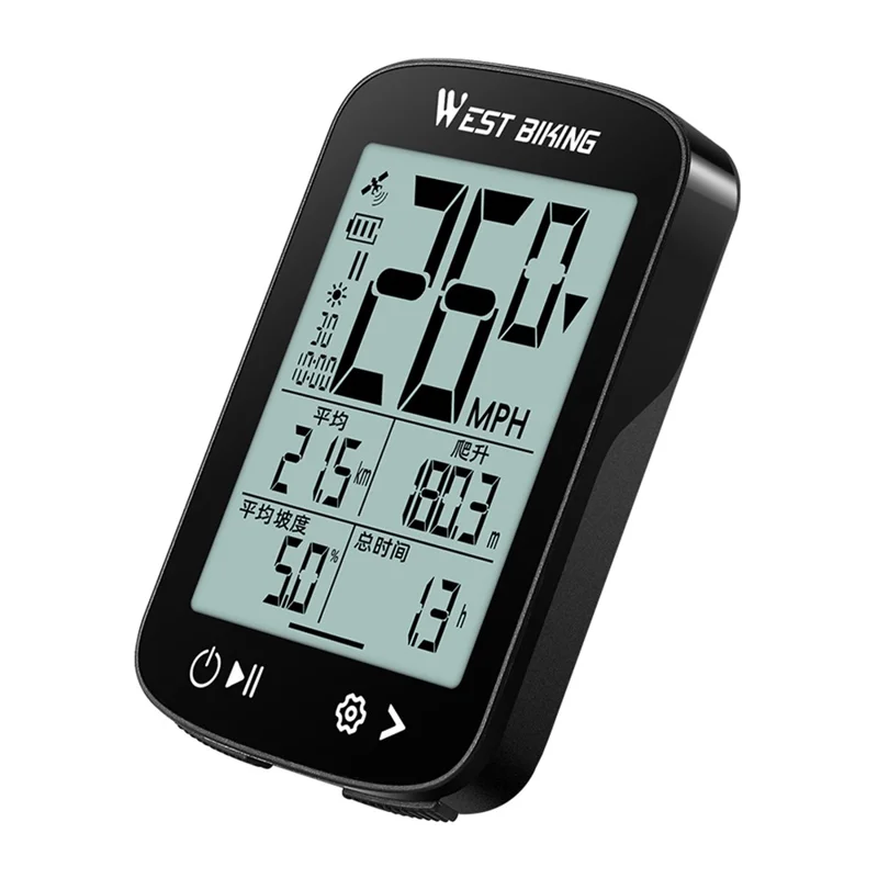WEST BIKING YP0702112 GPS Bike Computer Waterproof 2.4 Inch LCD Screen Cycling Wireless Speedometer - Black