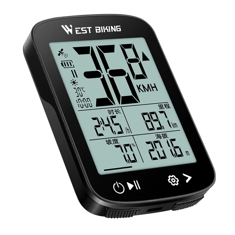WEST BIKING YP0702112 GPS Bike Computer Waterproof 2.4 Inch LCD Screen Cycling Wireless Speedometer - Black
