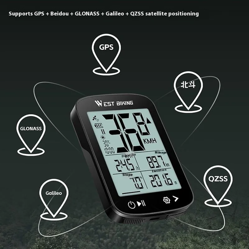 WEST BIKING YP0702112 GPS Bike Computer Waterproof 2.4 Inch LCD Screen Cycling Wireless Speedometer - Black