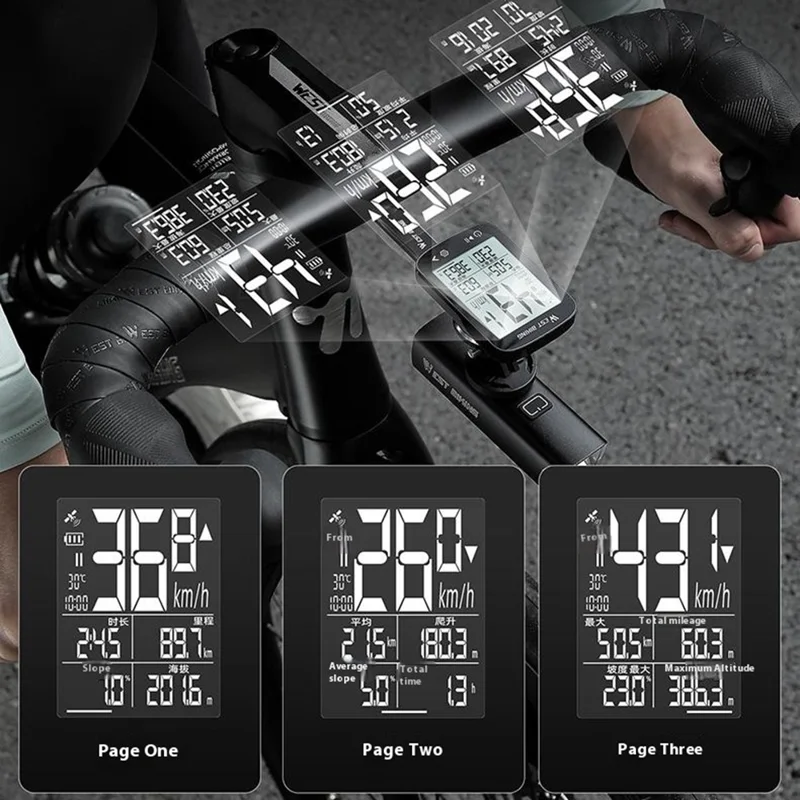 WEST BIKING YP0702112 GPS Bike Computer Waterproof 2.4 Inch LCD Screen Cycling Wireless Speedometer - Black