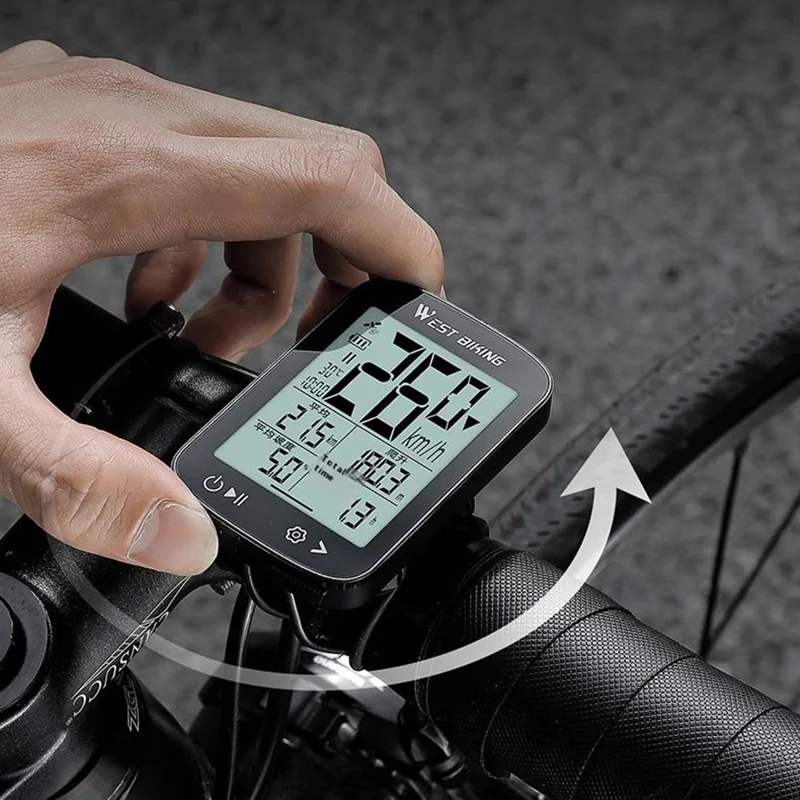 WEST BIKING YP0702112 GPS Bike Computer Waterproof 2.4 Inch LCD Screen Cycling Wireless Speedometer - Black