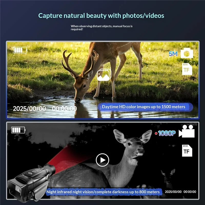 YS02 Handheld Digitale Nachtkijker 8X Zoom Jachtverrekijker met 1.5 Inch IPS Scherm