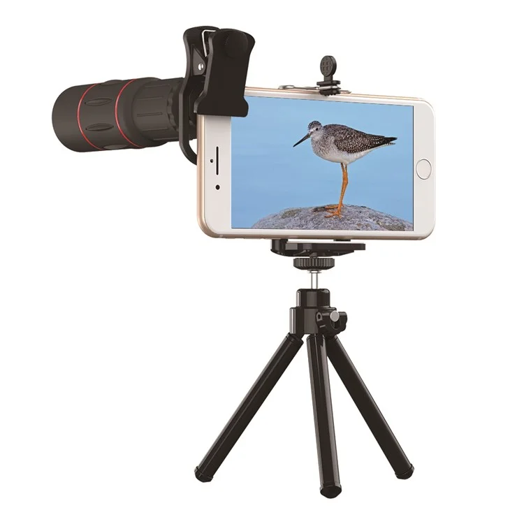APEXEL APL-T18XZJ Universal 18X Teleskop-Zoomobjektiv mit Mini-Desktop-Stativ und Smartphone-Clip