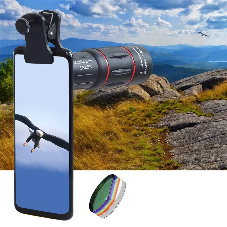 APEXEL APL-T18XZJ Universal 18X Teleskop-Zoomobjektiv mit Mini-Desktop-Stativ und Smartphone-Clip