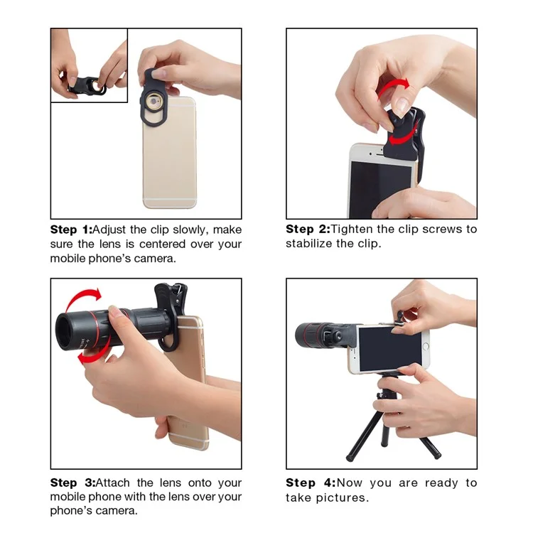 APEXEL APL-T18XZJ Universal 18X Teleskop-Zoomobjektiv mit Mini-Desktop-Stativ und Smartphone-Clip