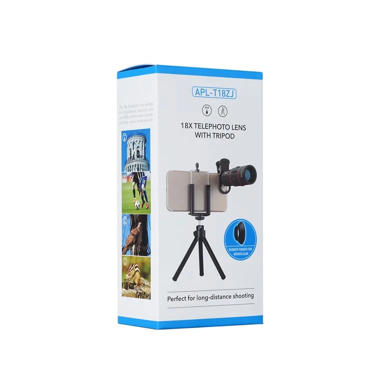 APEXEL APL-T18XZJ Universal 18X Teleskop-Zoomobjektiv mit Mini-Desktop-Stativ und Smartphone-Clip