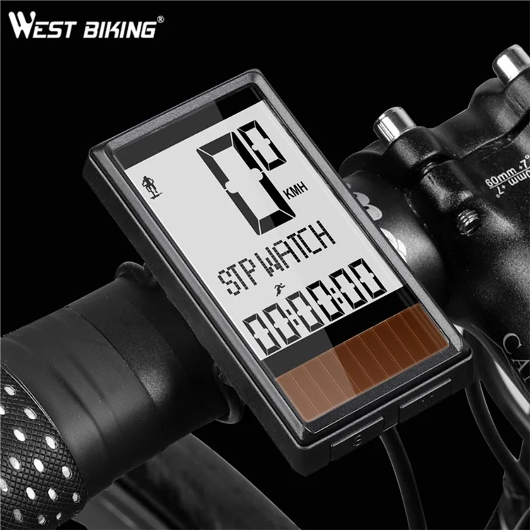 WEST BIKING Солнечный беспроводной велокомпьютер MTB Road Bike, водонепроницаемый, велосипедный спидометр - белая подсветка
