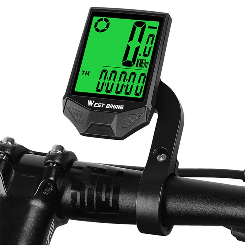 WEST BIKING Wireless Bicycle Computer Waterproof Dual Backlight Cycling Speedometer with Extension Bracket - Green Backlight