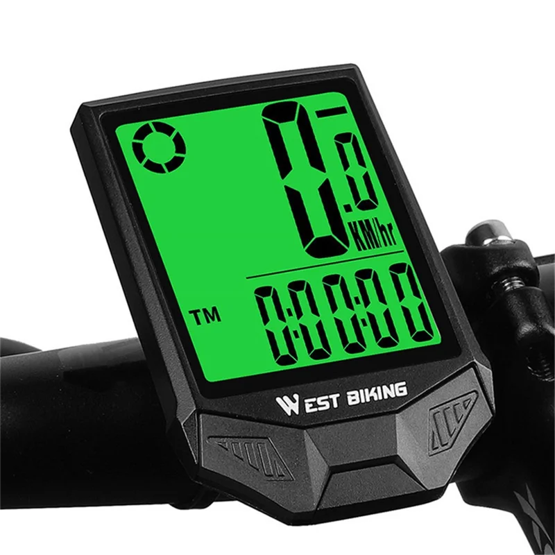 WEST BIKING Wireless Bicycle Computer Waterproof Dual Backlight Cycling Speedometer with Extension Bracket - Green Backlight
