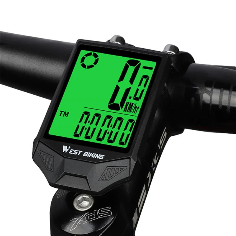 WEST BIKING Wireless Bicycle Computer Waterproof Dual Backlight Cycling Speedometer with Extension Bracket - Green Backlight