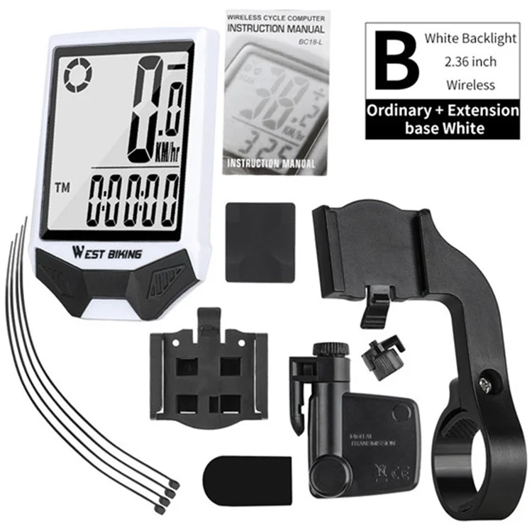 WEST BIKING Ordinateur de vélo sans fil étanche avec double rétroéclairage, compteur de vitesse de cyclisme - Rétroéclairage blanc