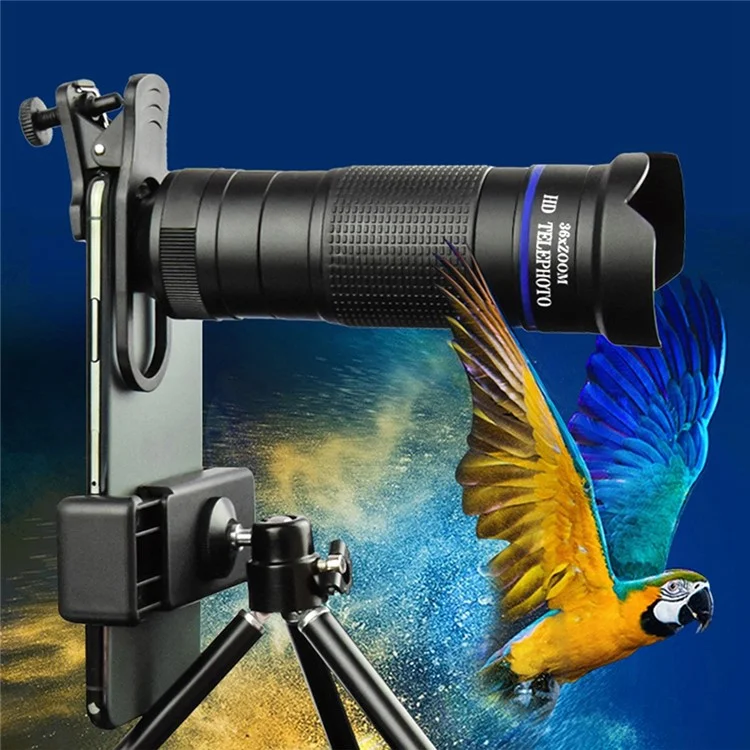 BRT-36S 36x Zoom HD Telephoto Mobile Phone Telescope Telescopic Focus Monocular for Outdoor Adventures (Standard Version) - Blue