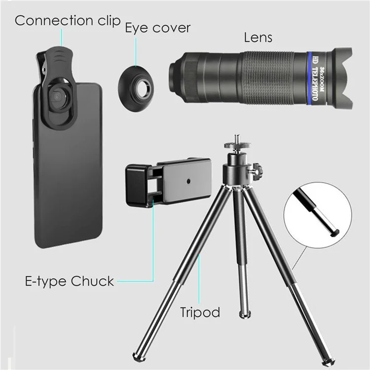 BRT-36S 36x Zoom HD Telephoto Mobile Phone Telescope Telescopic Focus Monocular for Outdoor Adventures (Standard Version) - Gold