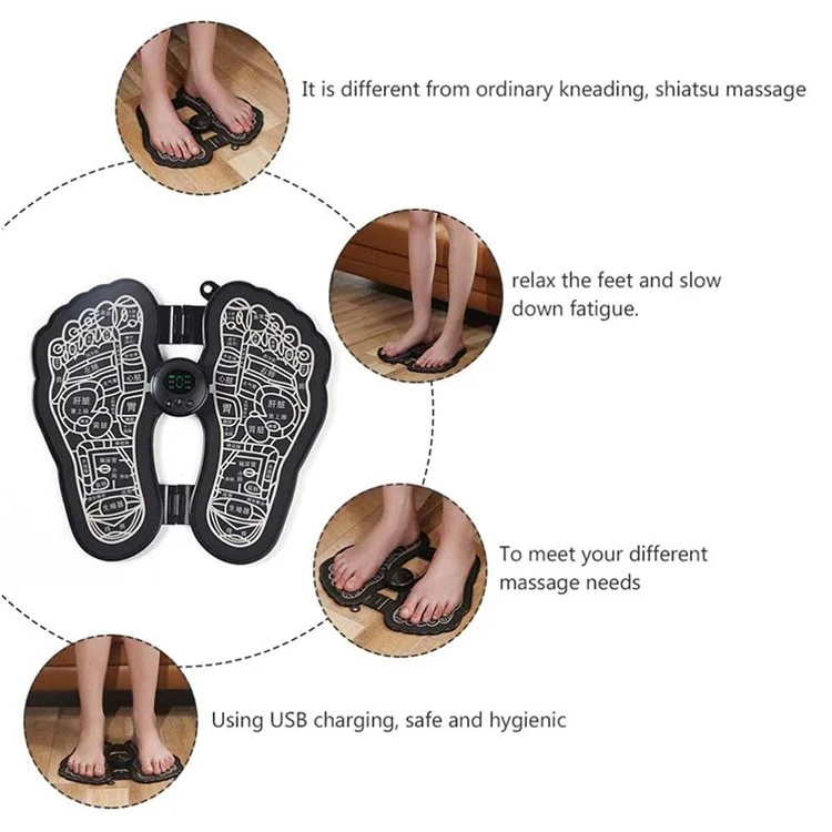 Mini Massageador de Pés para Idosos Terapia Elétrica para os Pés Esteira EMS Pulse Portátil Relaxador de Pés Doméstico (Versão LCD a Bateria)