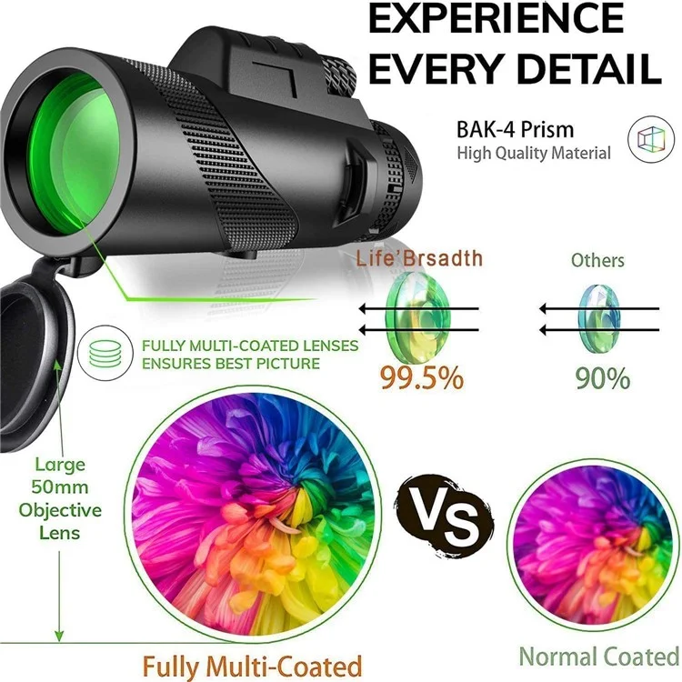 DT5060 Visión Nocturna al Aire Libre 50x60 Monocular de Alta Potencia HD Multicapa Telescopio de Película Verde