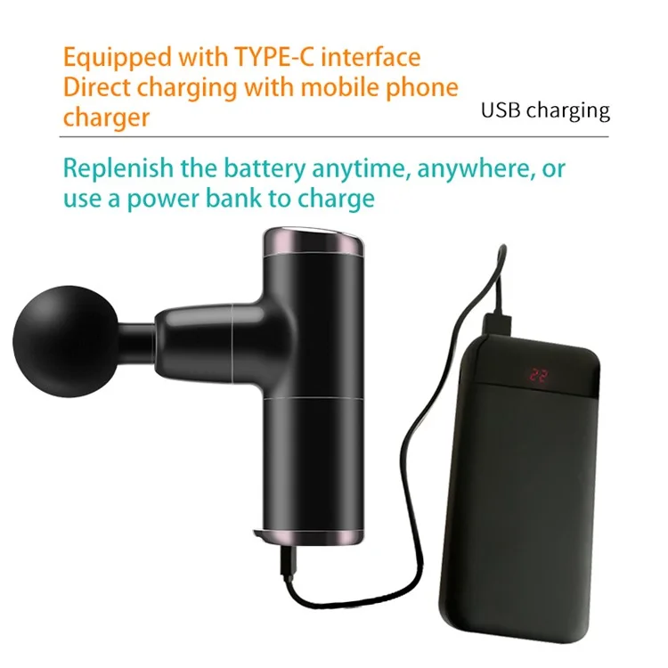 SK-328 Strumento portatile per massaggi Pistola per massaggi Massaggiatore rilassante muscolare con batteria integrata da 2000 mAh - Nero 