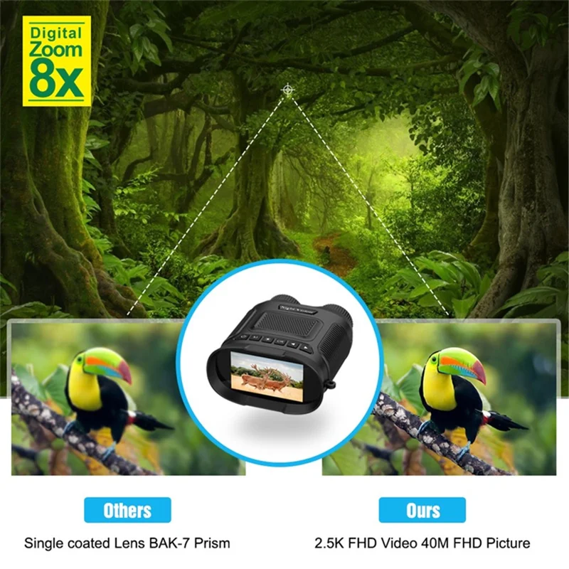 DT29 3-inch HD Photograph Infrared Binoculars for Bird Watching, Recording, Digital Binoculars with Night Vision - Black