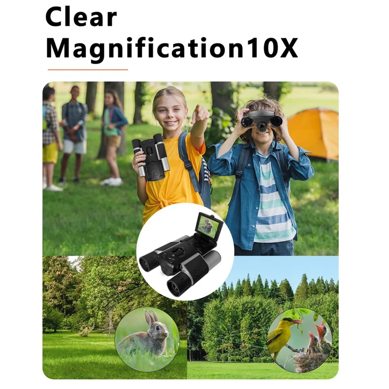 DT10 2.0" IPS LCD Screen Display Binoculars 10X HD Video Photo Recorder Binoculars for Bird Watching  - Black