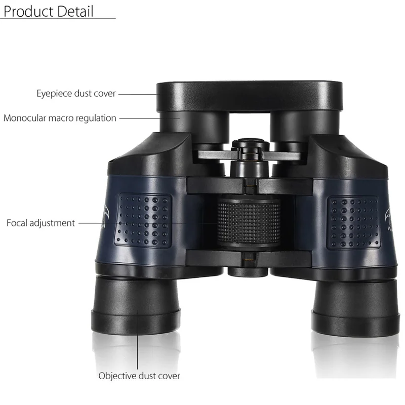 Portable 7X Binoculars Low Light Night Vision Red Film Outdoor Binoculars 60*60 with Coordinates - Black+Blue