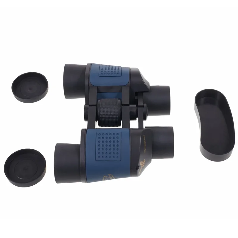 Portable 7X Binoculars Low Light Night Vision Red Film Outdoor Binoculars 60*60 with Coordinates - Black+Blue