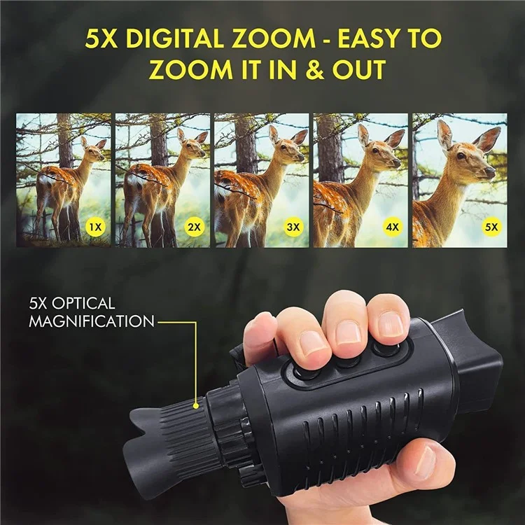 R7 HD Full Black Infrared Digital Monocular Night Vision Monocular com Suporte para Zoom 5X, Fotografia, Gravação de Vídeo