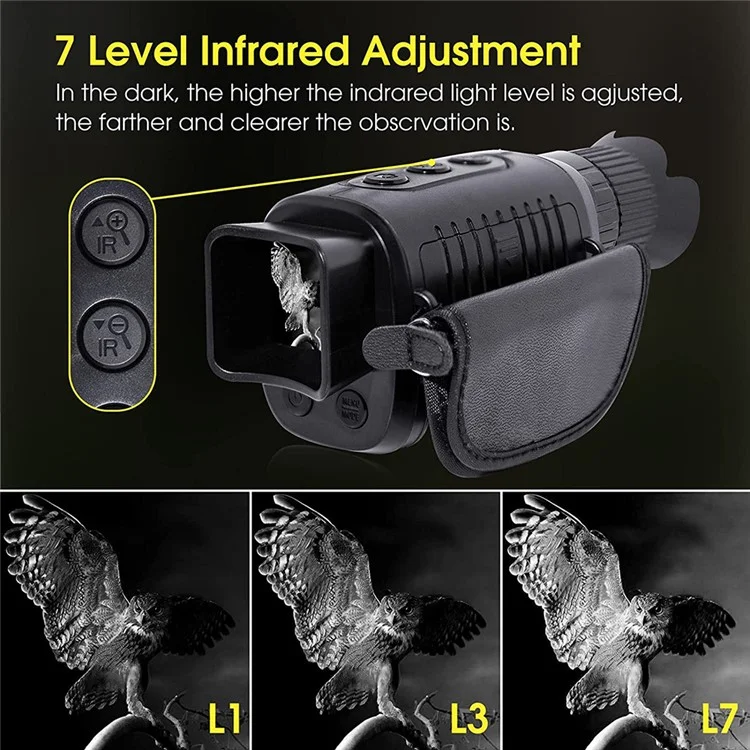 R7 HD Full Black Infrared Digital Monocular Night Vision Monocular com Suporte para Zoom 5X, Fotografia, Gravação de Vídeo