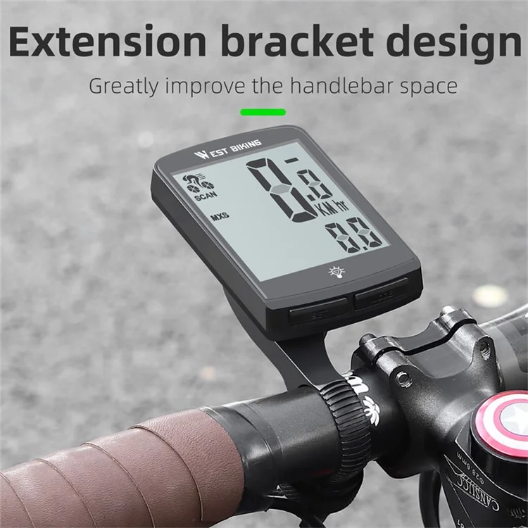 WEST BIKING YP0702100 3,4-Zoll-Großbildschirm-Tachometer-Sensor APP-Verbindung Fahrrad-Code-Zähler für Fahrrad, MTB, Rennrad