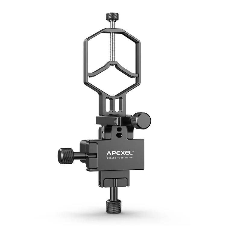 APEXEL APL-F003 Adaptador universal para digiscopia Teléfono Telescopio Soporte de metal de 3 ejes Soporte Conector de ocular