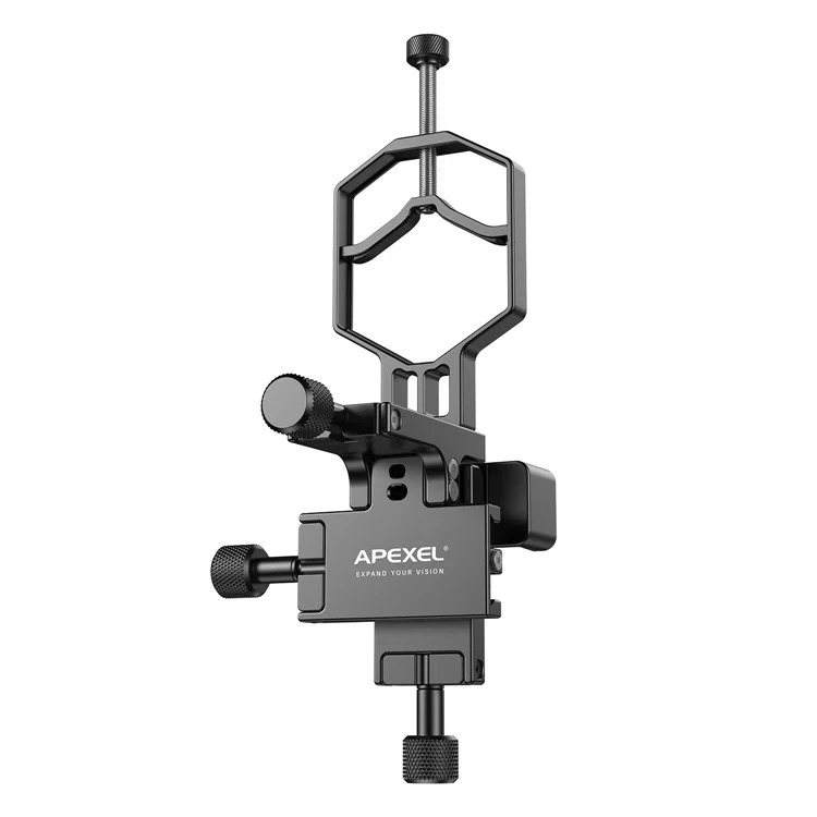 APEXEL APL-F003 Adaptador universal para digiscopia Teléfono Telescopio Soporte de metal de 3 ejes Soporte Conector de ocular