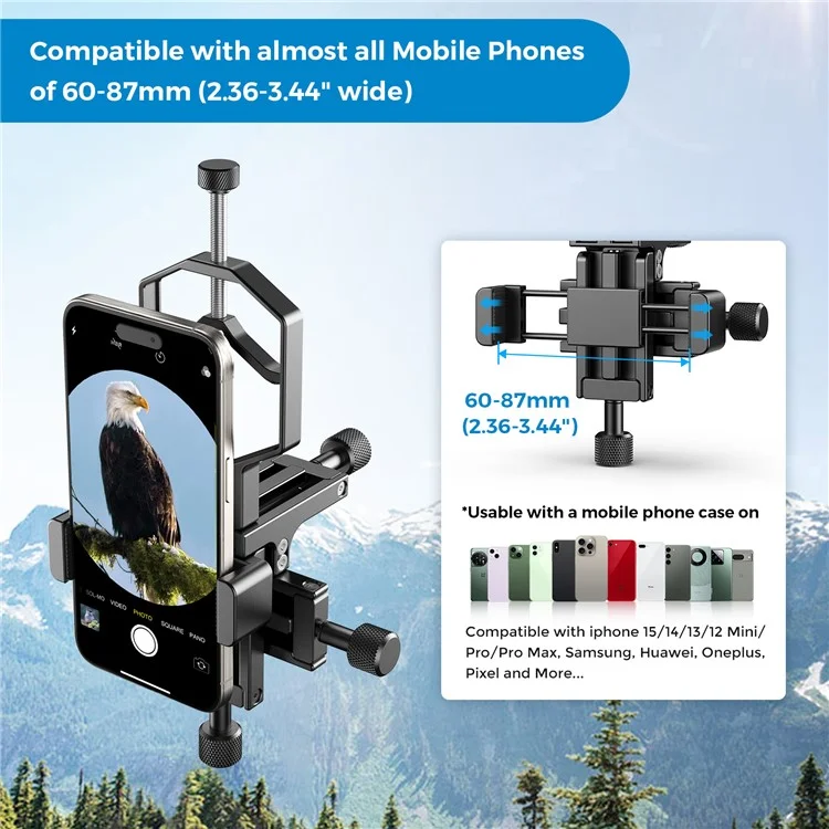 APEXEL APL-F003 Adaptador universal para digiscopia Teléfono Telescopio Soporte de metal de 3 ejes Soporte Conector de ocular