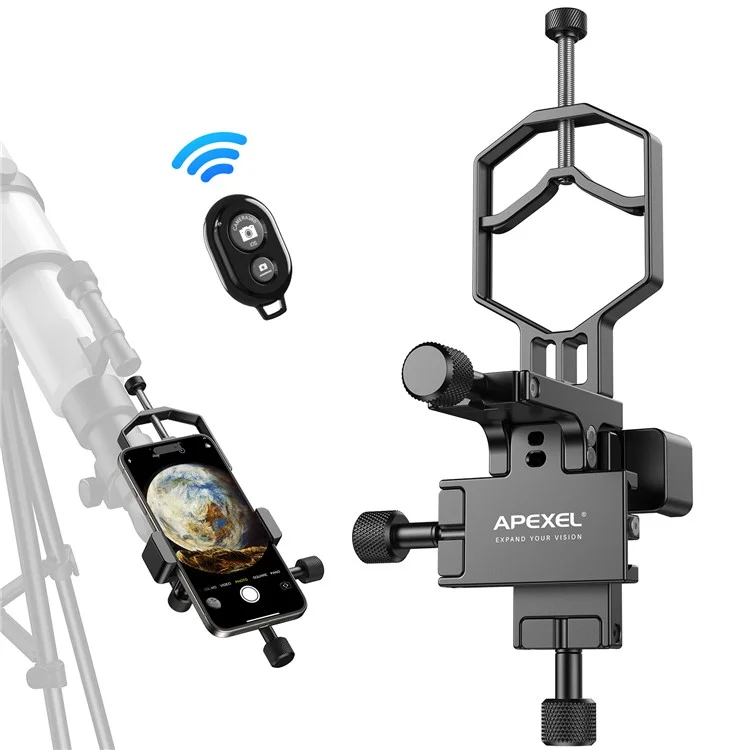APEXEL APL-F003 Adaptador universal para digiscopia Teléfono Telescopio Soporte de metal de 3 ejes Soporte Conector de ocular