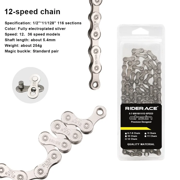 RIDERACE RR7913 12 Speed 116 Links High Strength Metal Bike Chain Road MTB Bicycle Chain