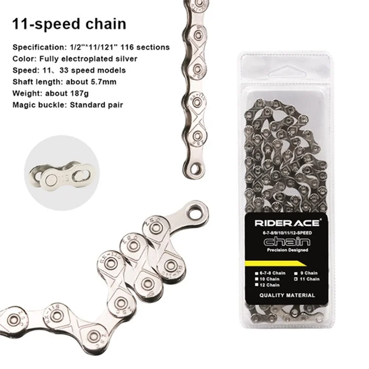 RIDERACE RR7913 11 Speed 116 Links High Strength Metal Bike Chain Road MTB Bicycle Chain
