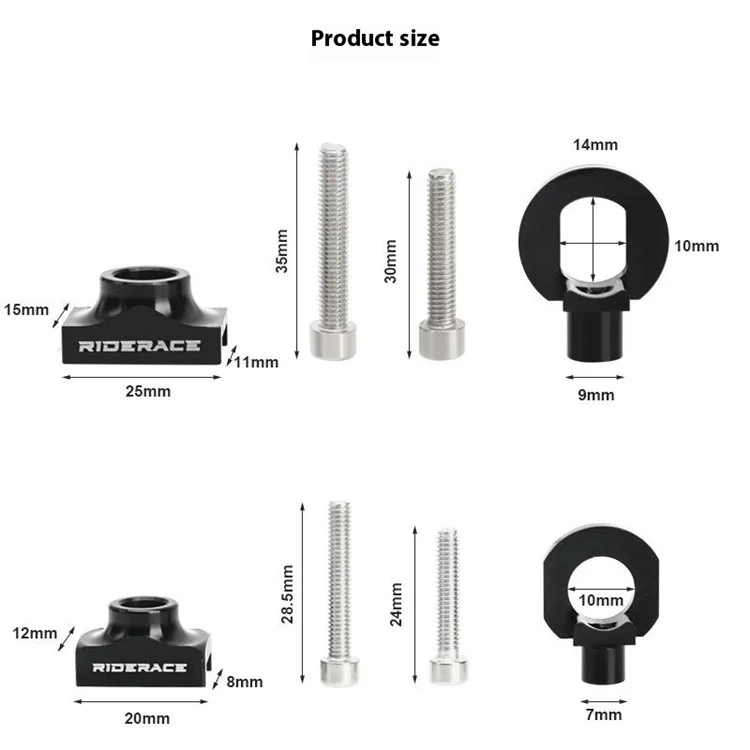 RIDERACE Folding Bicycle Chain Tensioner Adjuster Aluminum Alloy Single Speed Chain Regulator, 14x10mm - Black