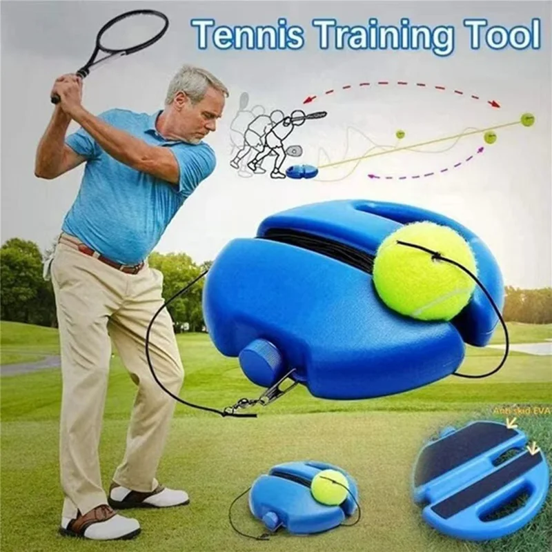 Tennis Trainer Tennis Ball Machine High Elastic Rope Anti-Tangle String Design Single Tennis Practice Equipment - Blue
