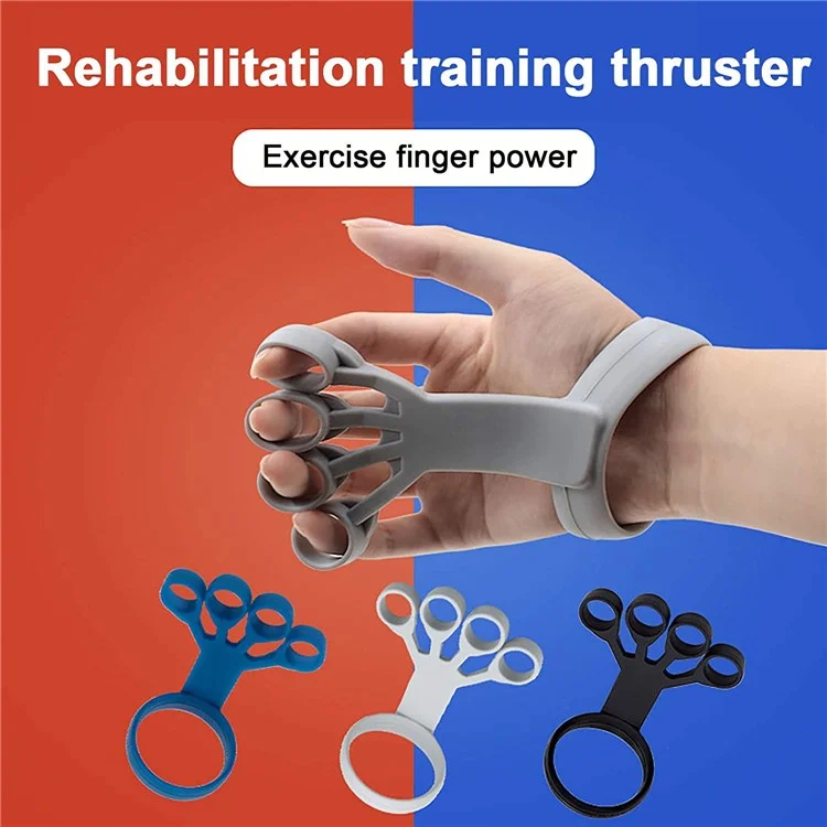 Silicone Finger Power Exerciser Rehabilitation Training Thruster Flexible Finger Strength Exercise Tool - Black (Large Strength)