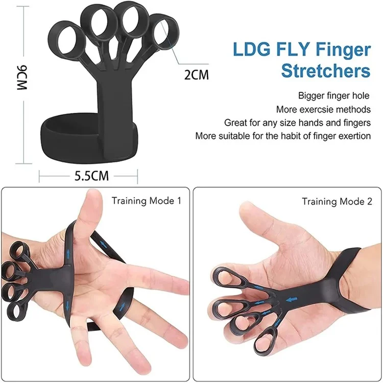 Silicone Finger Power Exerciser Rehabilitation Training Thruster Flexible Finger Strength Exercise Tool - Black (Large Strength)
